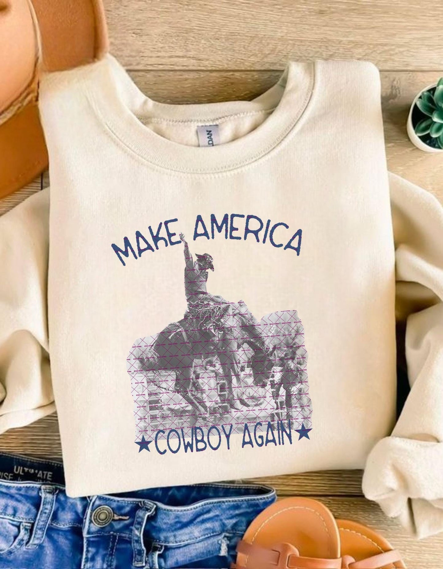 Make America Cowboy Again PNG, Western Cowboy Sublimation Design, Patriotic Country Rodeo Graphic for Shirts, Rustic USA Rodeo Art Horse