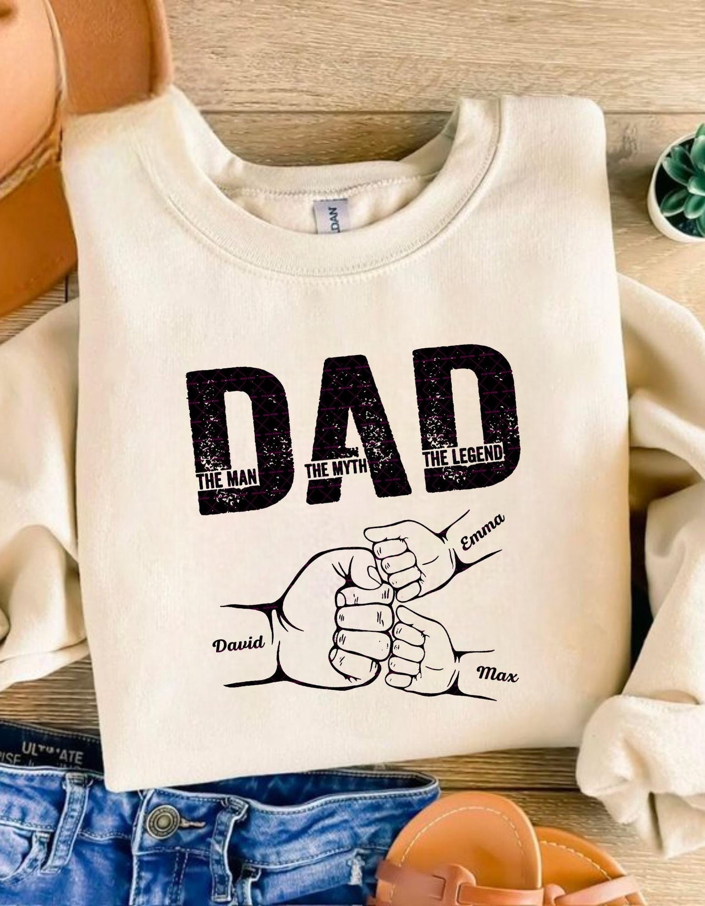 Dad The Man The Myth The Legend Png, Father's Day Fist Bump PNG, Personalized Kids Name Dad Shirt Design, Digital Download for Sublimation