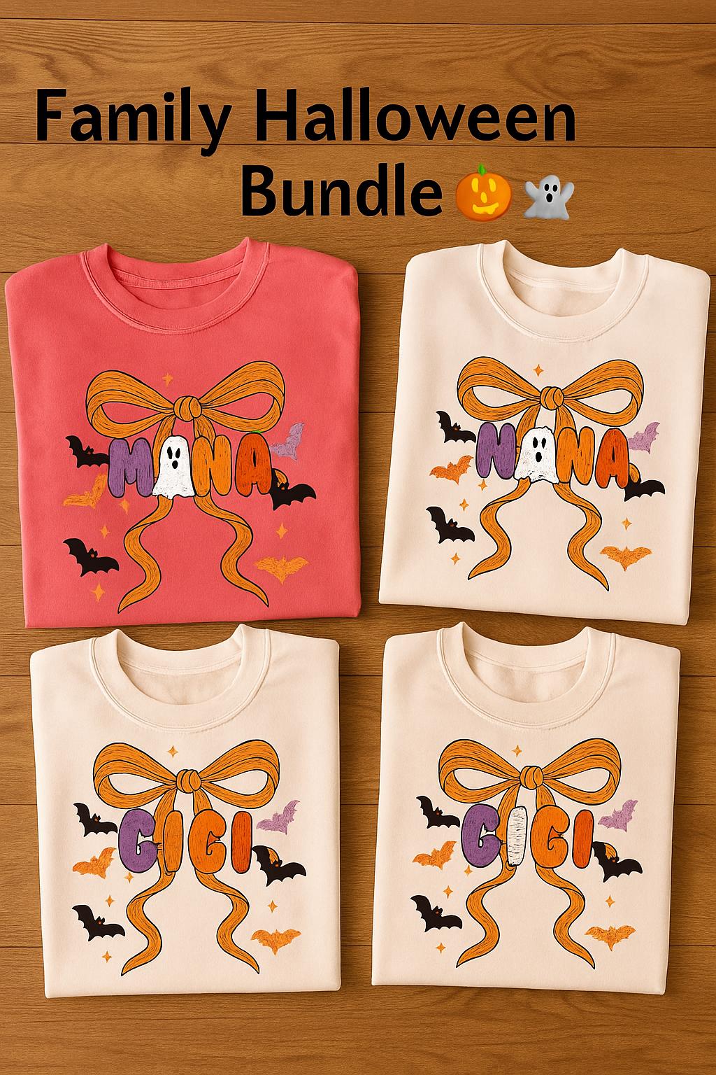 Halloween Ghost PNG Bundle for Mama Mimi Mini Gigi Nana, Spooky Family Matching Bats Bow Sublimation, Cute Ghost Fall Halloween Shirt Design