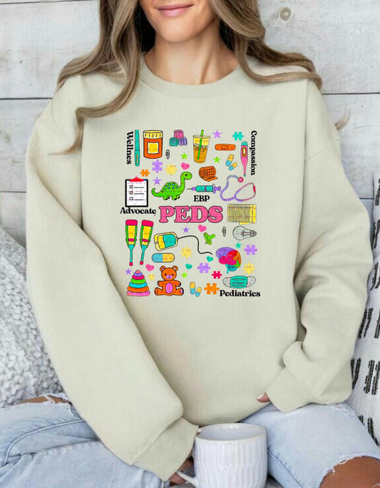 Colorful Medical Design with Toys and Healthcare Icons,PEDS Pediatric Nurse Png file, Nurses and Doctors png, Digital files, Nurse png
