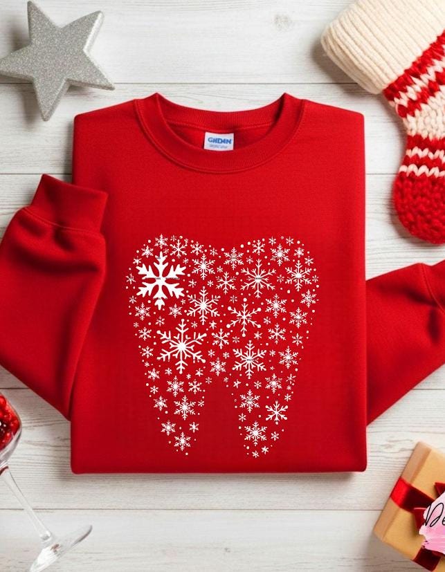 Dental Snowflake Tooth Sweatshirt design, Winter Hygienist Shirt, Cute Dental Holiday Top, Christmas Gift, Christmas Dentist Sweater ideas