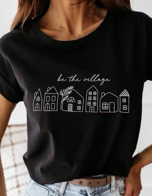 Be The Village Sweatshirt design, Minimalist Line Art Houses, Community Kindness Quote Shirt, Supportive Family Teacher Gift, Fun design