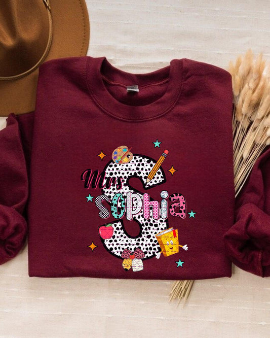 Custom Name Teacher PNG, Personalized Shirt Design, Leopard Initial Letter, Cute Teacher Gift Digital File, Personalized design, Digital Png
