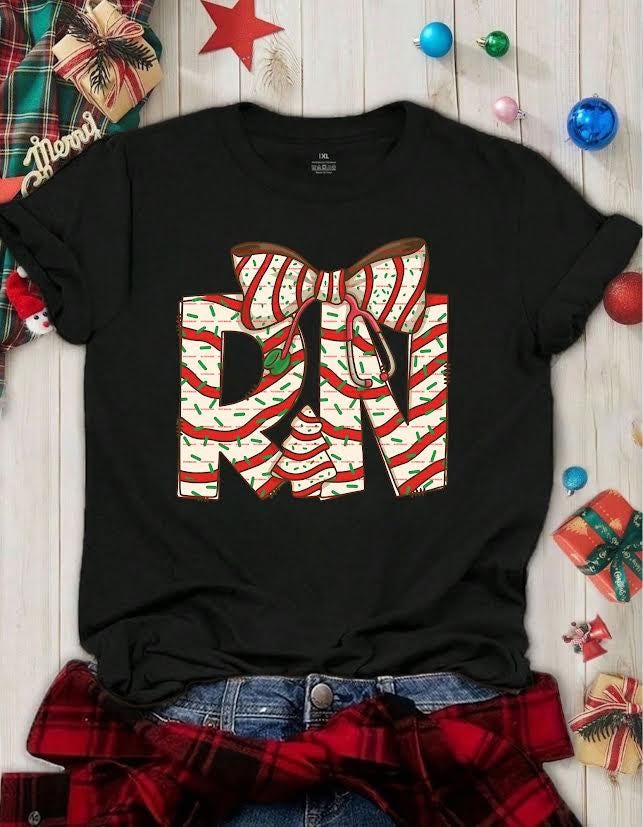RN Christmas Shirt PNG, Nurse Xmas Bow Design, Cute Holiday RN Clipart, Medical Christmas Gift, Festive Nurse Sublimation, Gift for nurse