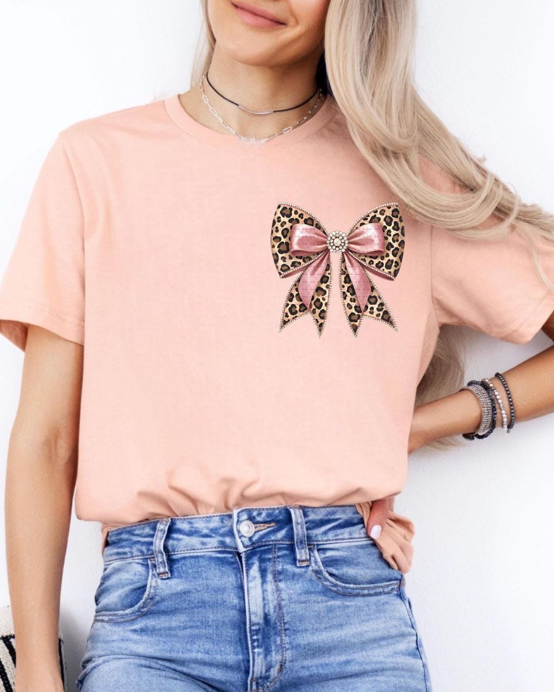 Leopard Print Bow Png, Pink Glitter Bow Graphic, Glam Cute Animal Print Shirt for Women, Trendy Png, Bling Bow Shirt Gift, Bow png, Girl bow