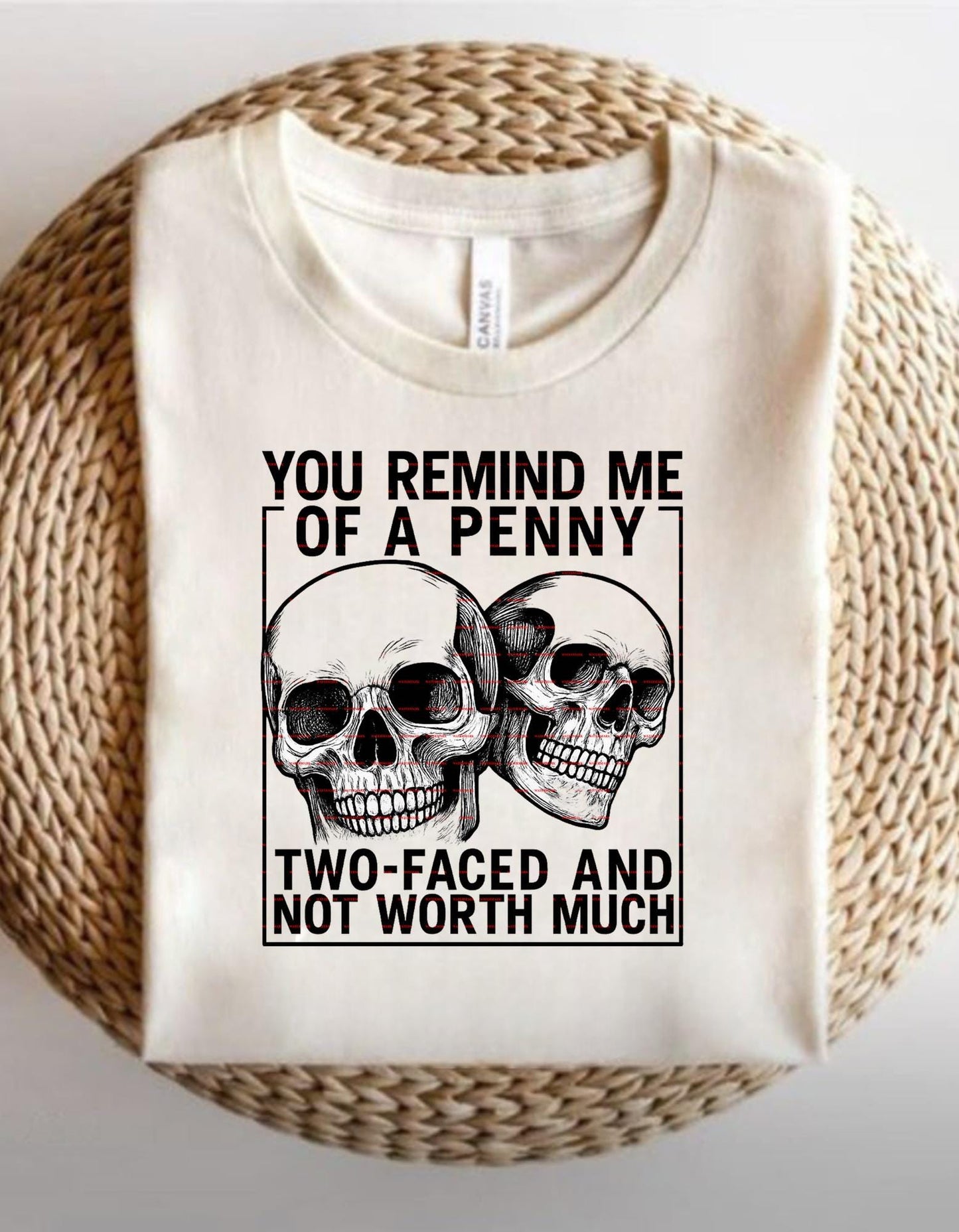 Funny Sarcastic Skull Png,Two Faced Not Worth Much,You Remind Me of a Penny Shirt Png,Dark Humor Quote PNG, Sublimation ideas, Png file
