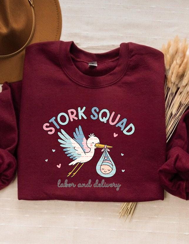 Cute Labor and Delivery Shirt Design,Stork Squad PNG, Nurse Midwife Squad PNG, Hospital Birth Team Clipart, Nurse Tee, Baby Shower Gift PNG