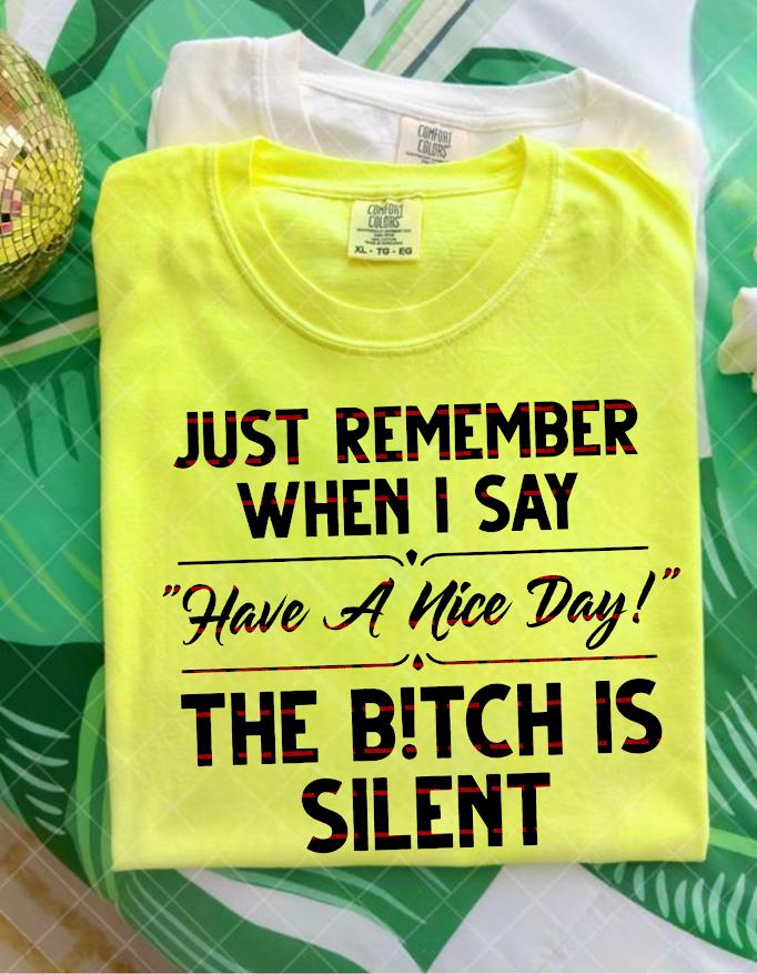 Funny Sarcastic, Just Remember When I Say Have a Nice Day the B* Silent, Savage Humor Gift, Attitude Quote Bag, Sassy shirt png