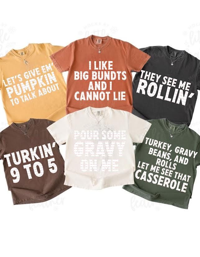 Funny Thanksgiving T-Shirt Png Bundle, Thanksgiving Humor Shirts Set, Turkey Day Pun Tees, Cute Fall Graphic Tees for Friends and Family