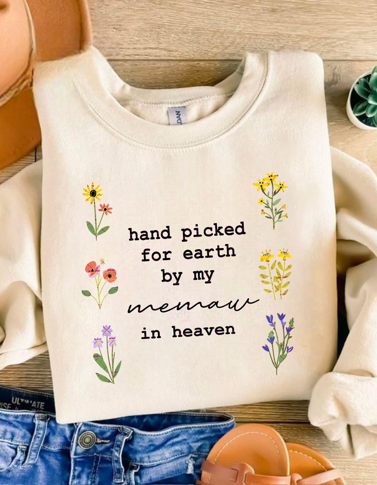 Hand Picked for Earth by My Great Memaw PNG, Memorial Grandma Gift Design, Floral Heaven Baby Quote, Sublimation for T-Shirts and Tumblers