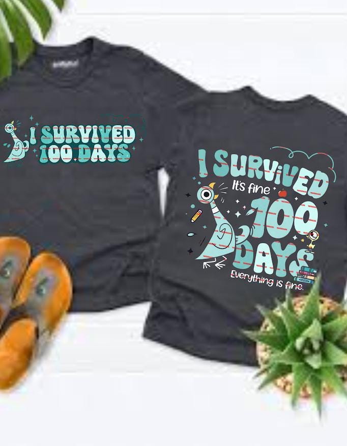 I Survived 100 Days, Funny PNG 100 Days Of School Shirt Design, Teacher Student Humor Sublimation Print Everything Is Fine, School kids png