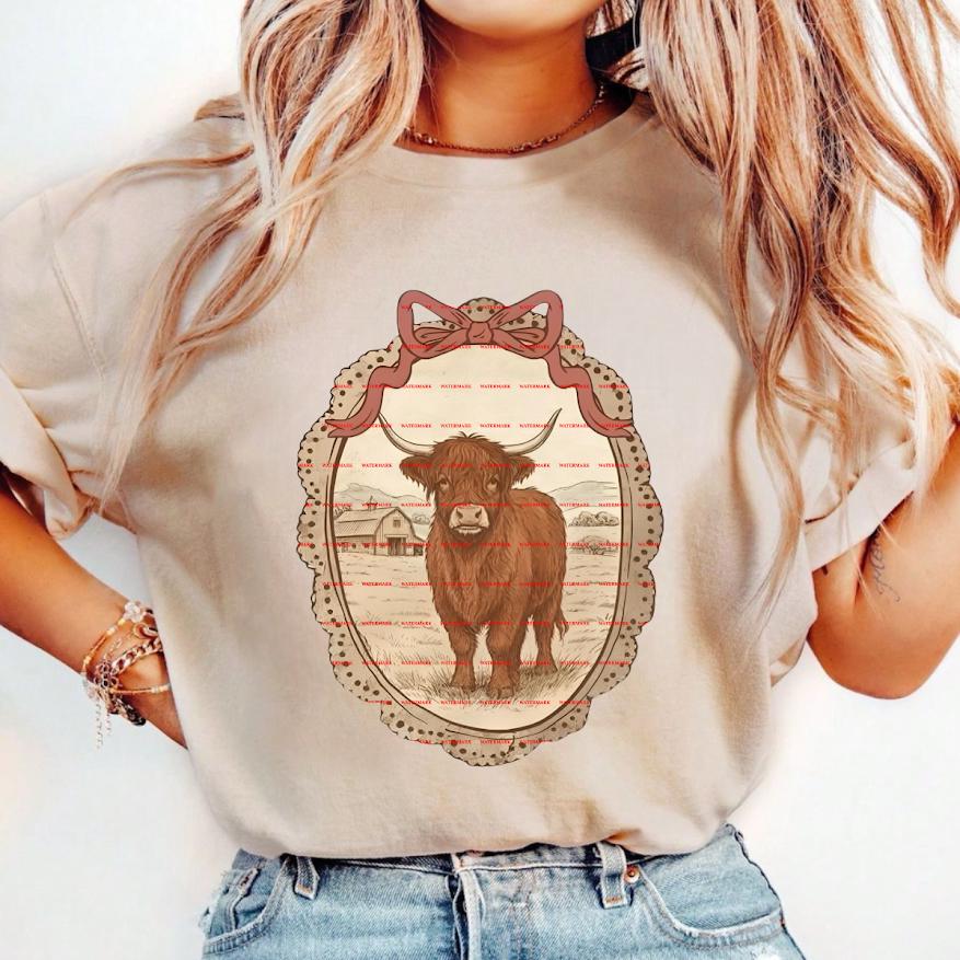 Highland Cow Vintage Shirt Design, Rustic Farm Cow PNG, Western Country Aesthetic, Boho Farmhouse Cow Art, Cute animal png file