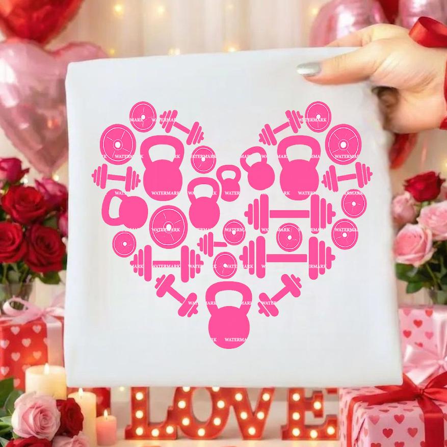 Gym Love Heart Png, Fitness Valentine Design, Weightlifting Heart PNG, Workout Love Graphic, Gym Girl, Dumbbell Design, Cricut Cut File
