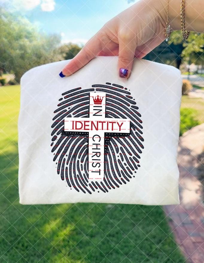 Identity In Christ Shirt design Png file, Christian Faith T-Shirt, Fingerprint Cross Design, Religious Jesus Shirt, Bible Verse Inspired Tee