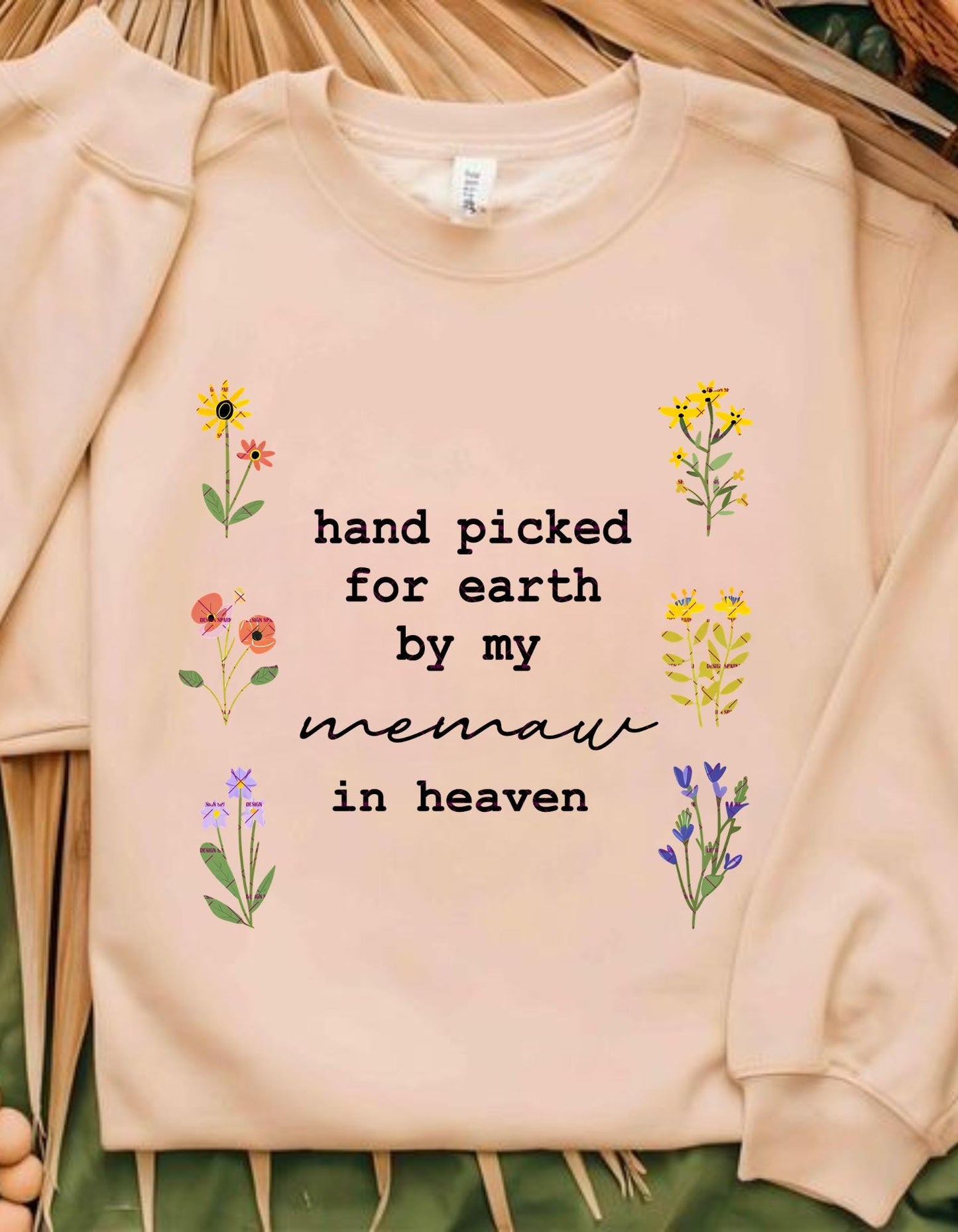 Hand Picked for Earth by My Great Memaw PNG, Memorial Grandma Gift Design, Floral Heaven Baby Quote, Sublimation for T-Shirts and Tumblers