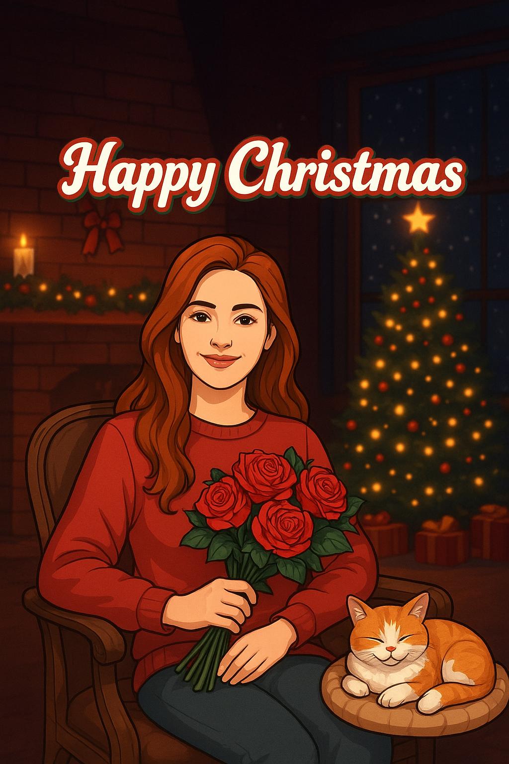 Personalized Christmas Portrait Gift for Her, Custom Digital Illustration, Couple or Family Christmas Art, Christmas Holiday Gift Card