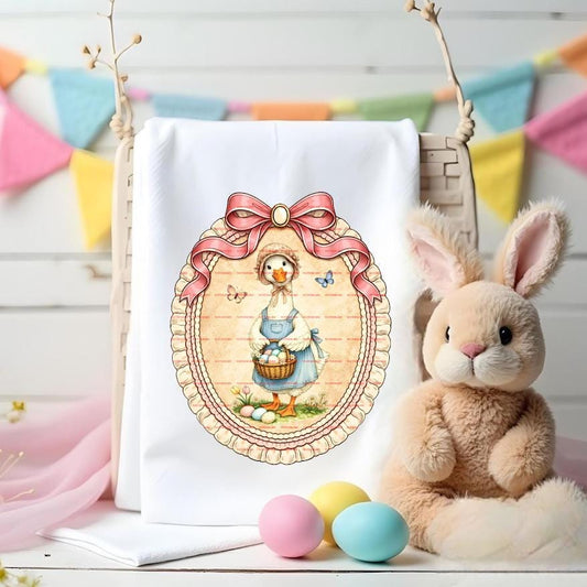 Cottagecore Bunny Bow ,Vintage Easter Duck PNG, Pastel Easter  Clipart, Watercolor Farmhouse Printable Wall Art