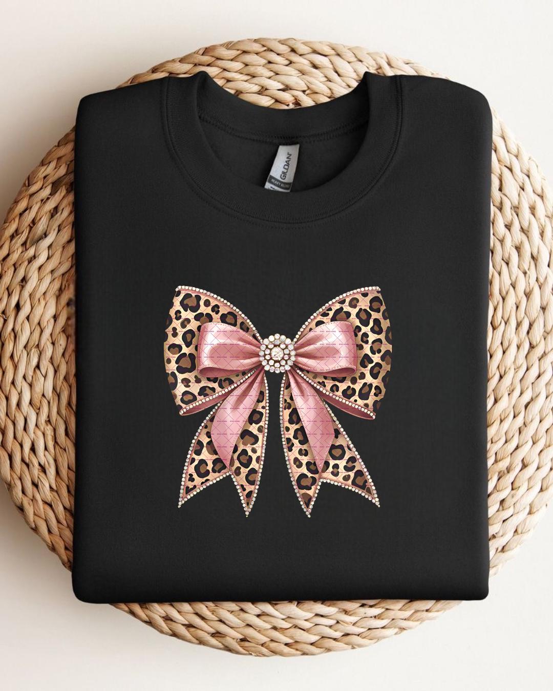 Leopard Print Bow Png, Pink Glitter Bow Graphic, Glam Cute Animal Print Shirt for Women, Trendy Png, Bling Bow Shirt Gift, Bow png, Girl bow