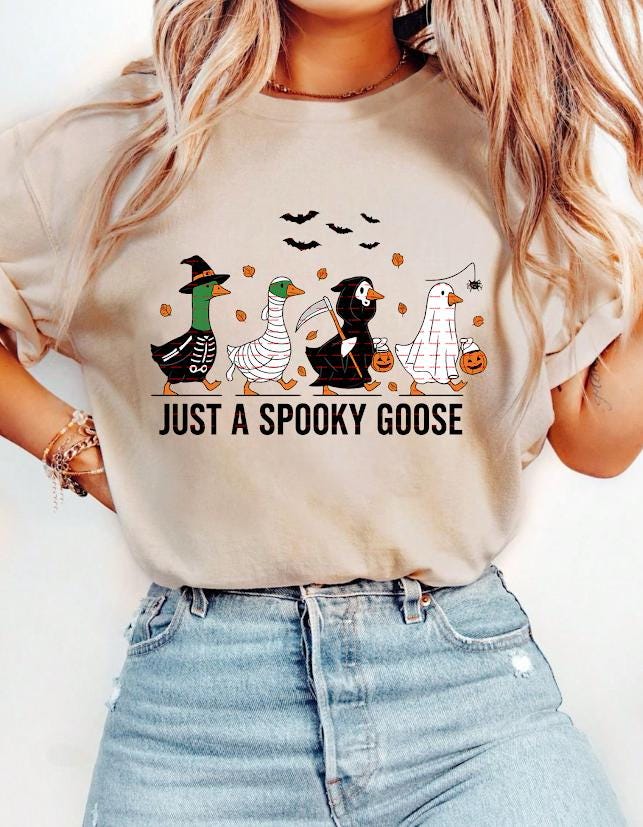 Funny Halloween Goose Shirt Png, Just a Spooky Goose T-Shirt design ideas, Cute Goose Halloween Costume, Fall Spooky Graphic Shirt, Png file