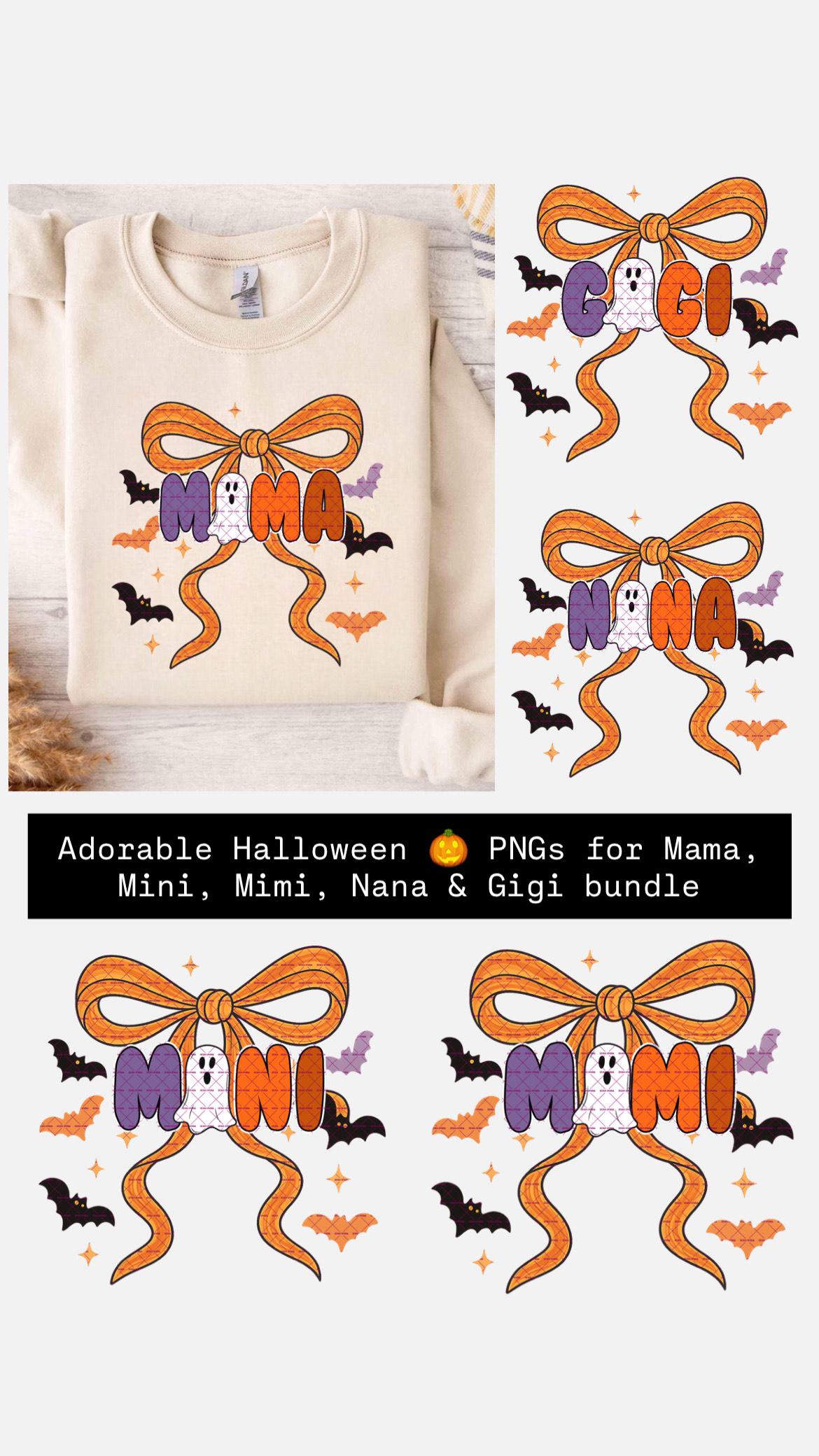 Halloween Ghost PNG Bundle for Mama Mimi Mini Gigi Nana, Spooky Family Matching Bats Bow Sublimation, Cute Ghost Fall Halloween Shirt Design