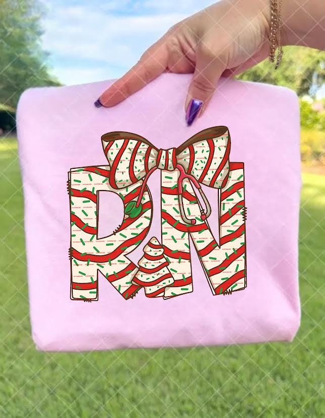 RN Christmas Shirt PNG, Nurse Xmas Bow Design, Cute Holiday RN Clipart, Medical Christmas Gift, Festive Nurse Sublimation, Gift for nurse