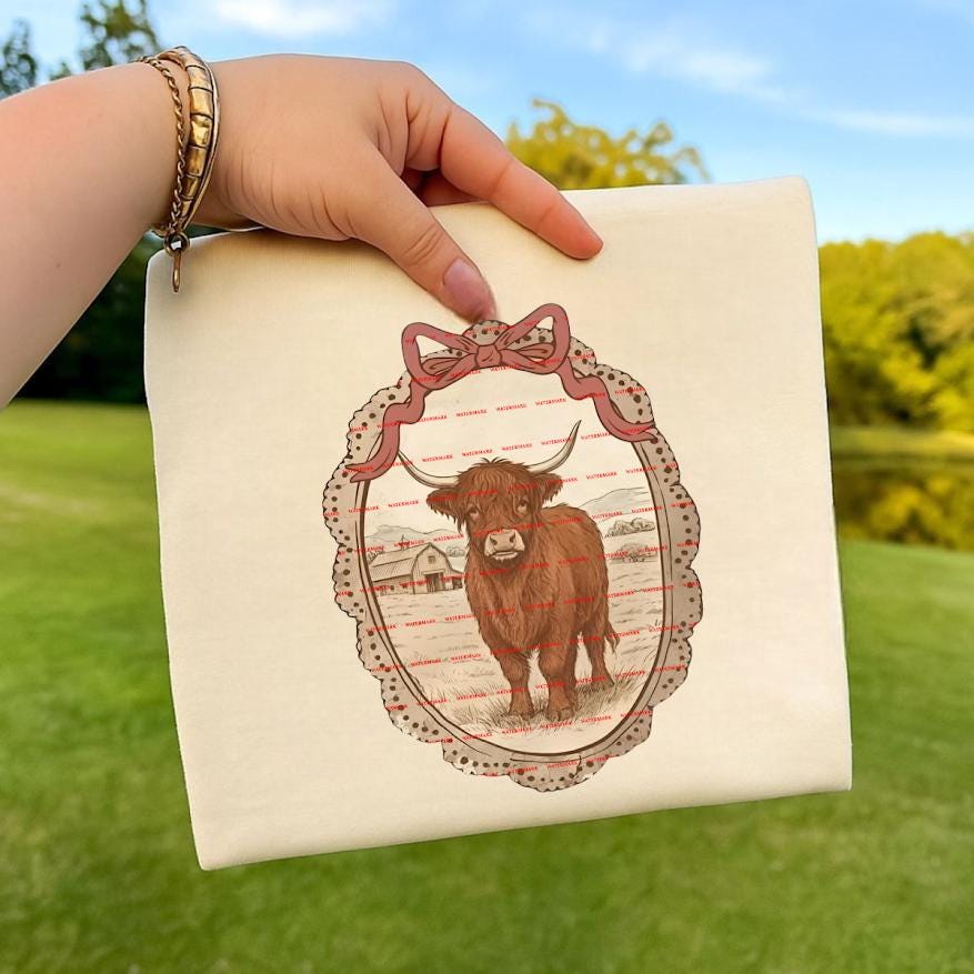 Highland Cow Vintage Shirt Design, Rustic Farm Cow PNG, Western Country Aesthetic, Boho Farmhouse Cow Art, Cute animal png file