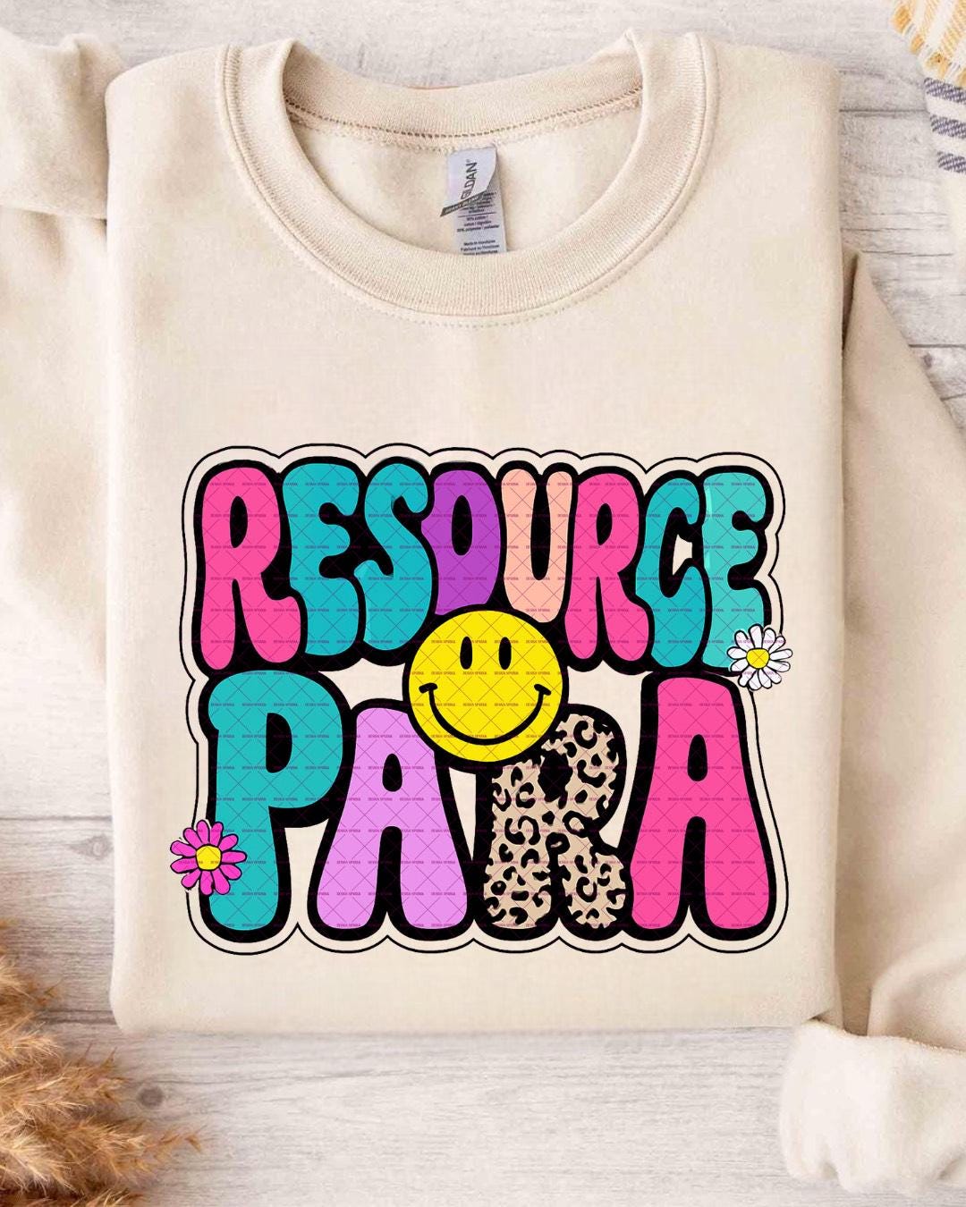 Retro Resource Para Png, Leopard Print Smiley Face Teaching Assistant Png, Colorful Sublimation Paraeducator Shirt Png Design, Teacher shirt