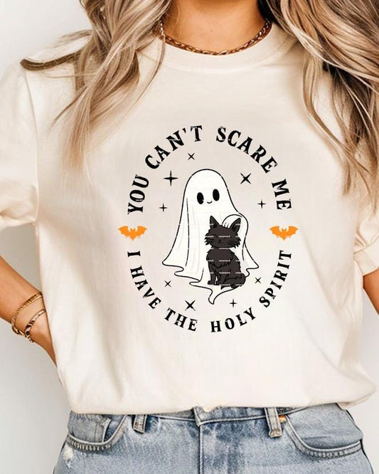 Christian Halloween Shirt Png, You Can’t Scare Me I Have The Holy Spirit Tee, Cute Ghost and Cat Fall Graphic Tee, Faith Based Outfit Gift