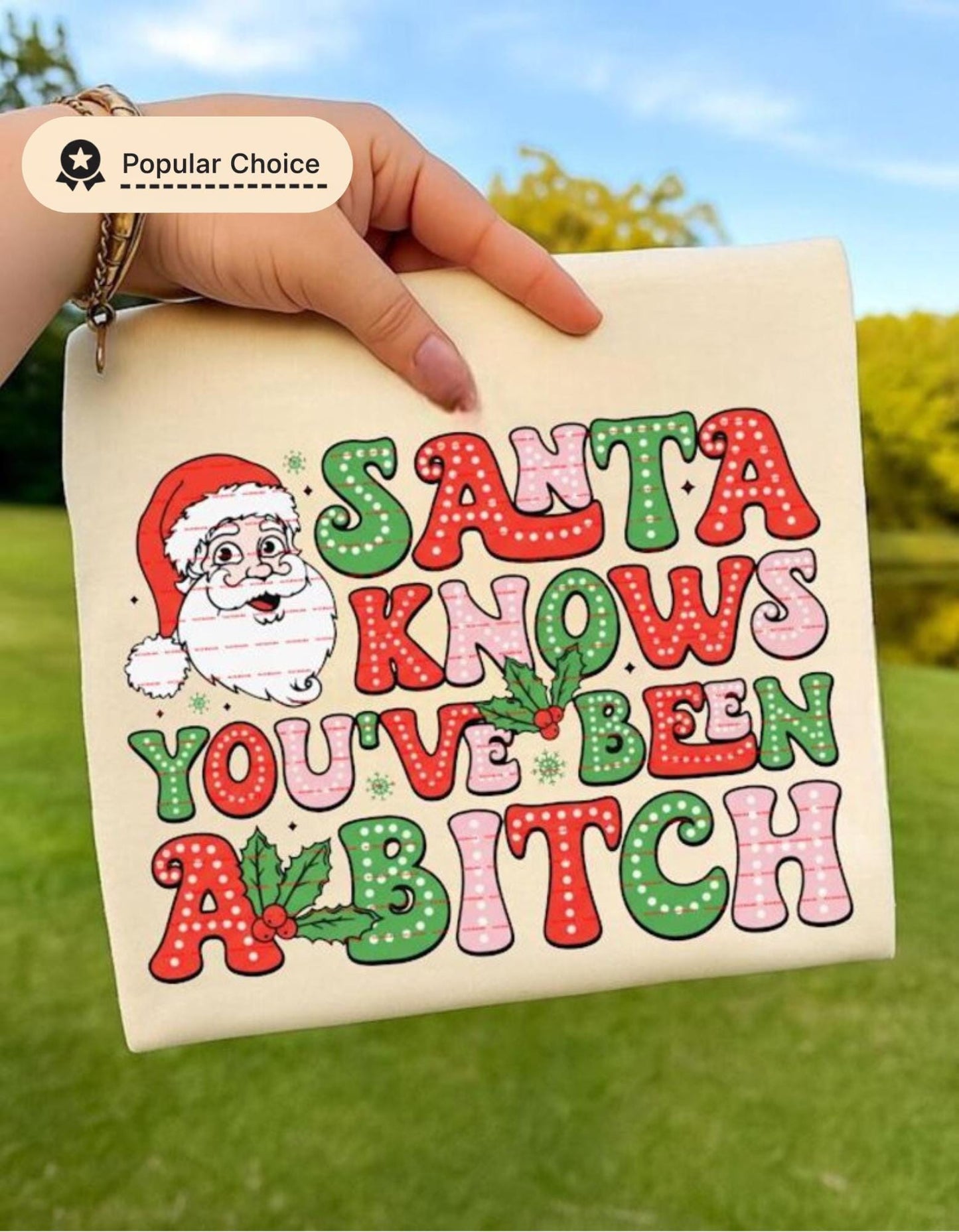 Funny Santa Christmas PNG, Santa Knows You’ve Been B*tch Design, Adult Humor Xmas PNG, Naughty Christmas Shirt PNG, Sublimation Clipart