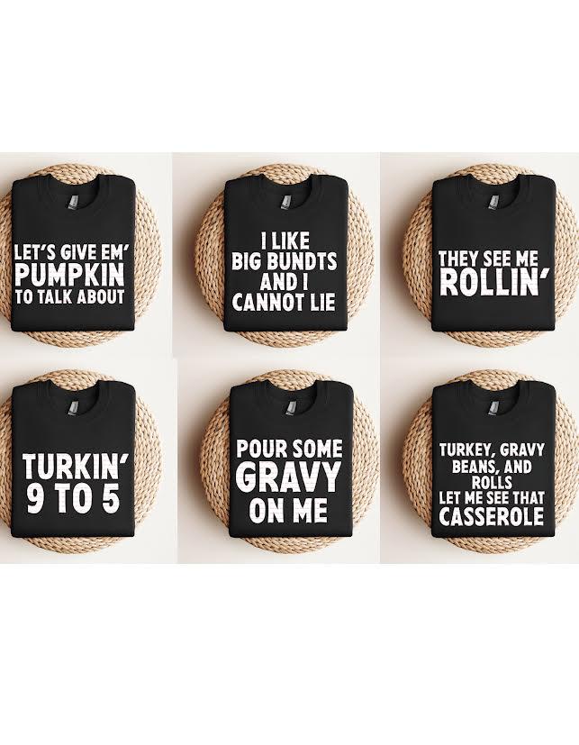 Funny Thanksgiving T-Shirt Png Bundle, Thanksgiving Humor Shirts Set, Turkey Day Pun Tees, Cute Fall Graphic Tees for Friends and Family
