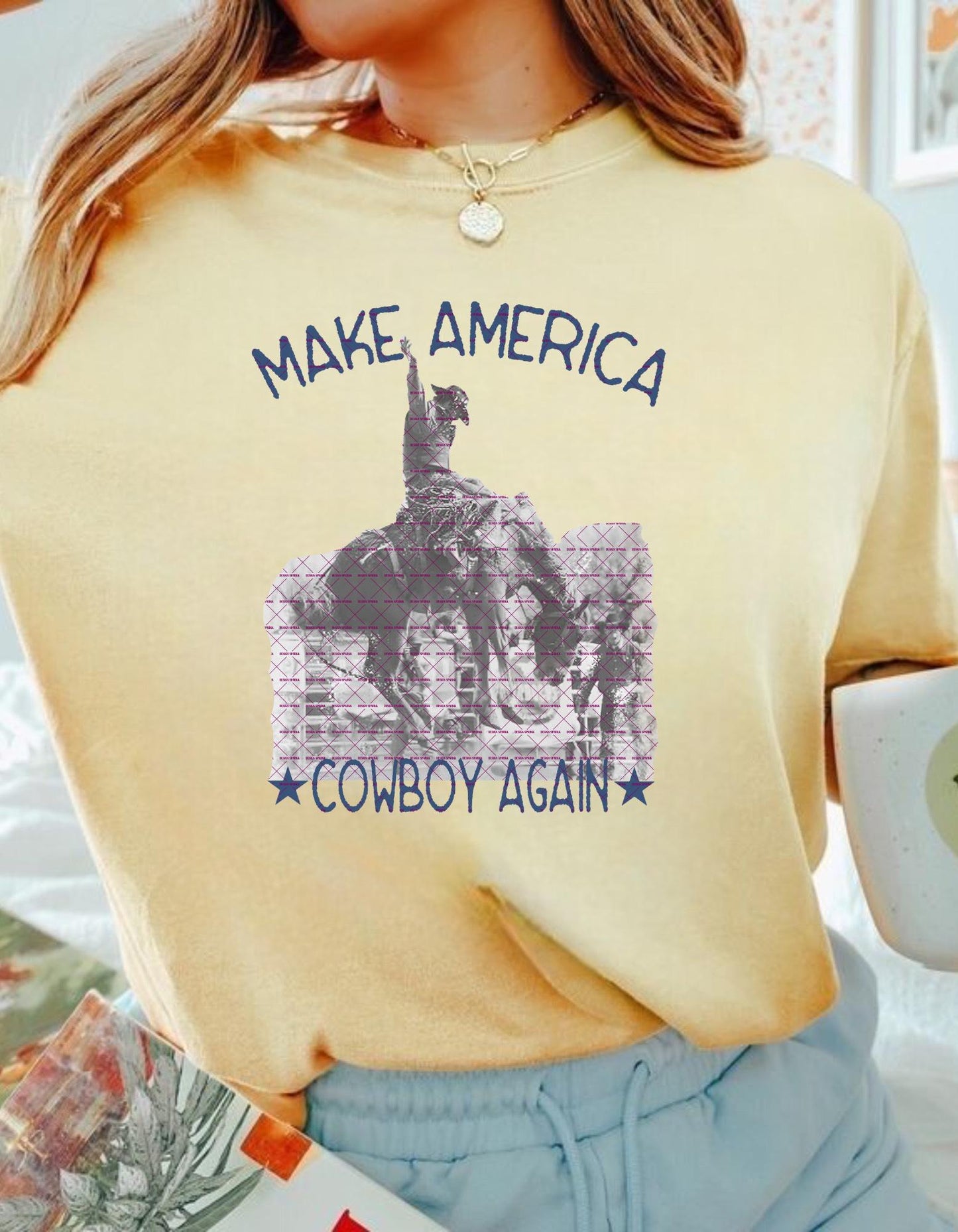 Make America Cowboy Again PNG, Western Cowboy Sublimation Design, Patriotic Country Rodeo Graphic for Shirts, Rustic USA Rodeo Art Horse