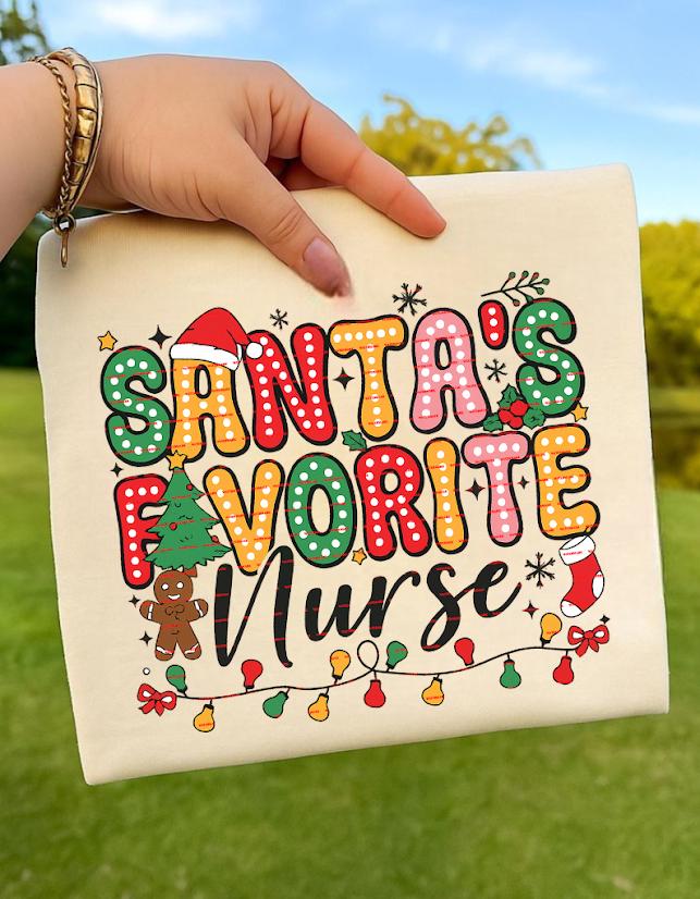 Santas Favorite Nurse Png, Christmas Nurse Shirt Design, Cute Holiday Nurse PNG, Xmas Lights Nursing sublimation, Holiday gift for nurse Png