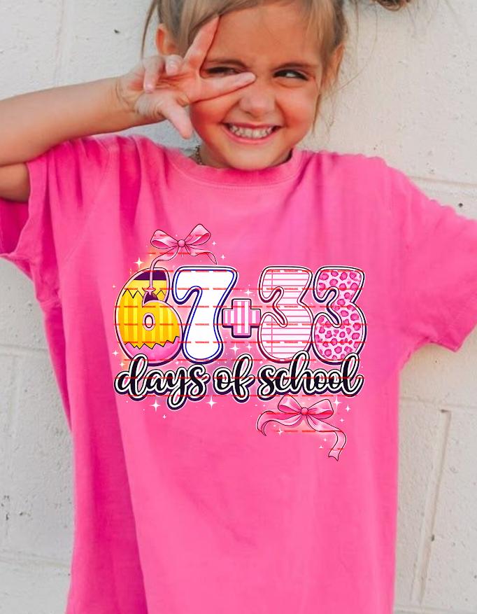 100 Days of School Girl PNG, 67 + 33 Cute Pink Bow Design, Teacher Shirt, Kids School Shirt, Sublimation Cricut File, Teacher 100 days