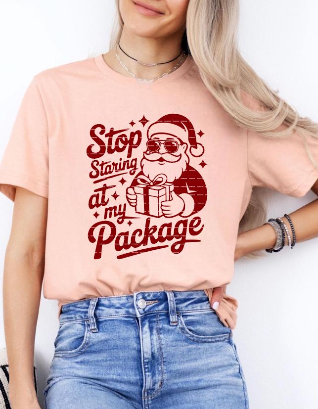 Funny Santa Christmas SVG PNG, Stop Staring at My Package Design, Adult Humor Xmas Graphic, Naughty Santa Shirt, Funny Sublimation Clipart