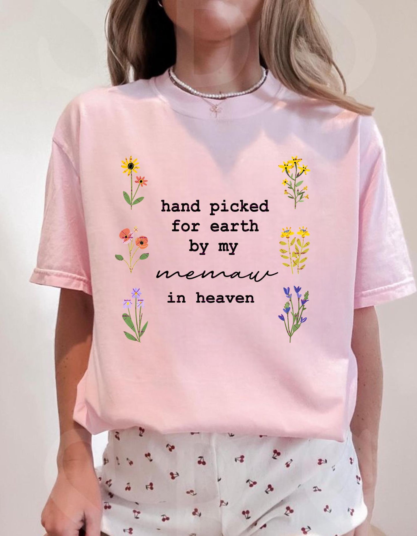 Hand Picked for Earth by My Great Memaw PNG, Memorial Grandma Gift Design, Floral Heaven Baby Quote, Sublimation for T-Shirts and Tumblers