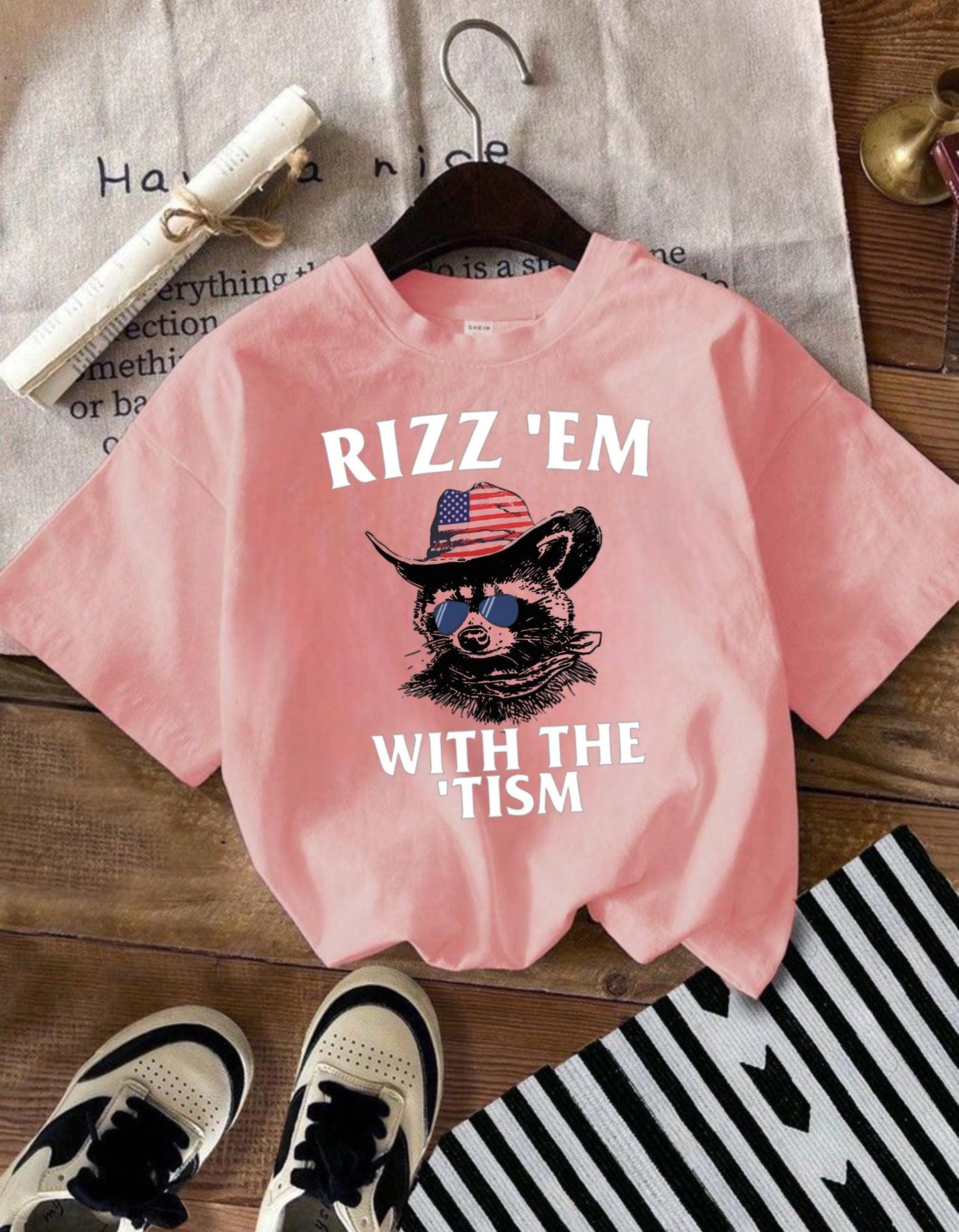 Cowboy Png, Vintage designs, Funny Cowboy cowgirl Png file, Rizz 'Em With The Tism PNG, American flag png, Gift for her, Retro Raccoon