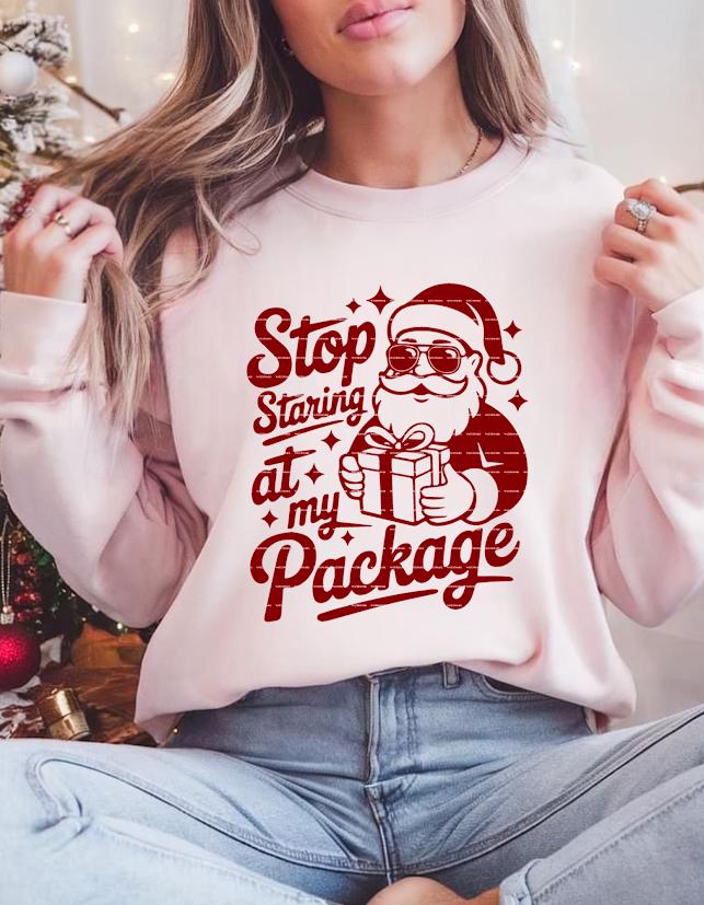 Funny Santa Christmas SVG PNG, Stop Staring at My Package Design, Adult Humor Xmas Graphic, Naughty Santa Shirt, Funny Sublimation Clipart