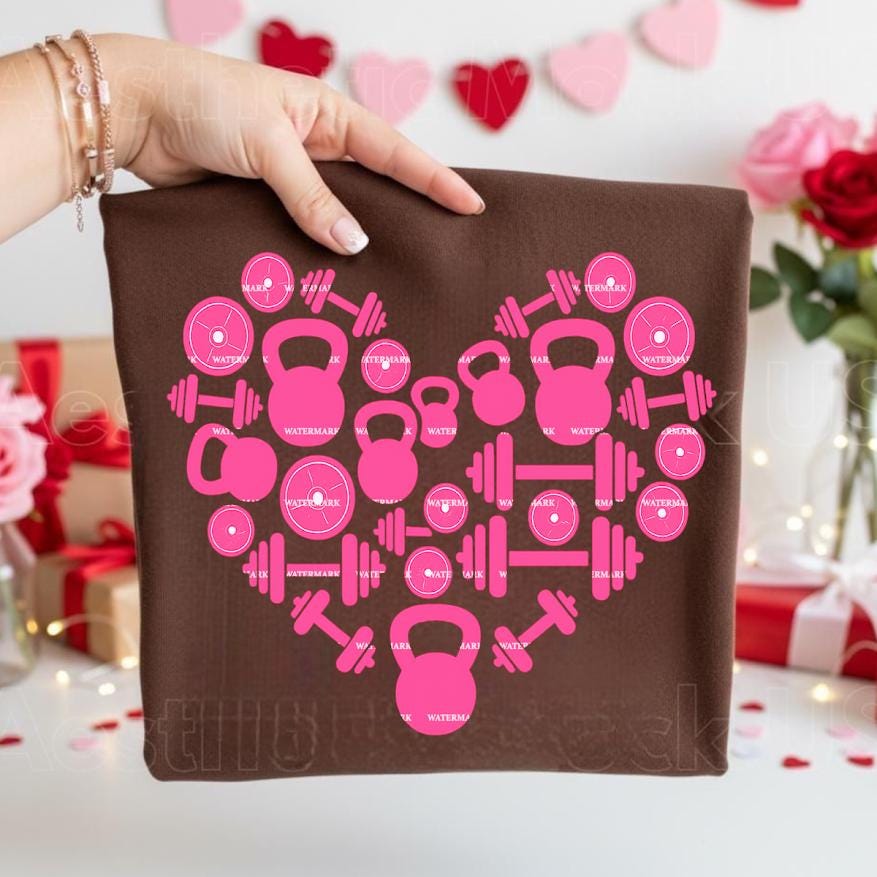 Gym Love Heart Png, Fitness Valentine Design, Weightlifting Heart PNG, Workout Love Graphic, Gym Girl, Dumbbell Design, Cricut Cut File