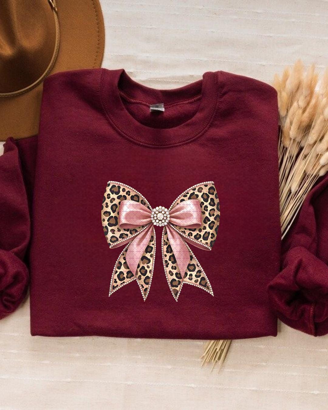 Leopard Print Bow Png, Pink Glitter Bow Graphic, Glam Cute Animal Print Shirt for Women, Trendy Png, Bling Bow Shirt Gift, Bow png, Girl bow