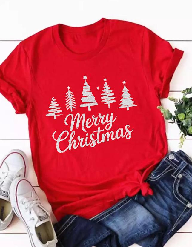 Merry Christmas PNG, Silver Glitter Tree Design, 2025 Christmas, Simple Holiday Typography, Classic Xmas Quote SVG, Red Christmas Decoration