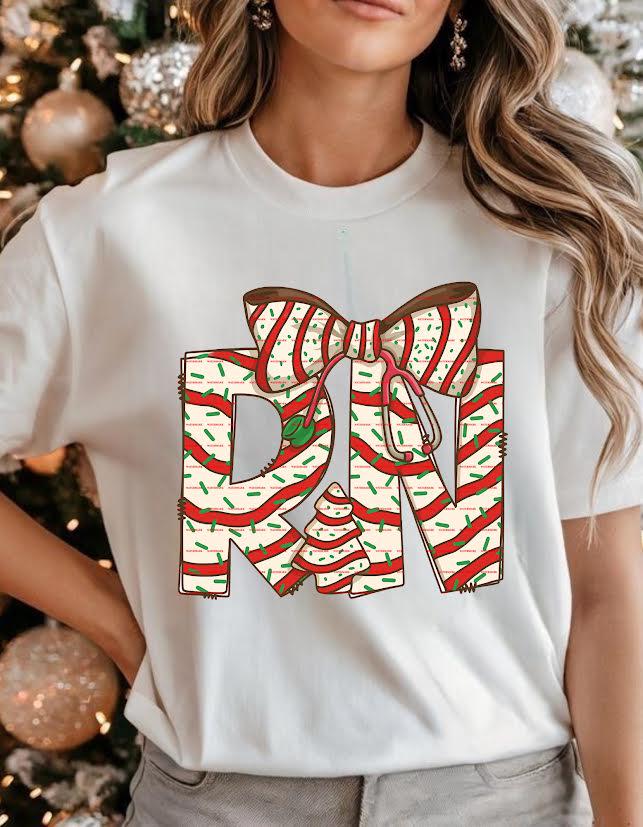 RN Christmas Shirt PNG, Nurse Xmas Bow Design, Cute Holiday RN Clipart, Medical Christmas Gift, Festive Nurse Sublimation, Gift for nurse