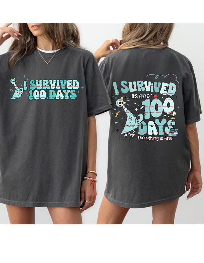 I Survived 100 Days, Funny PNG 100 Days Of School Shirt Design, Teacher Student Humor Sublimation Print Everything Is Fine, School kids png