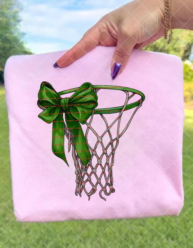 Green Bow Basketball Net Design, Basketball Player Gift, Coach Gift, Sports Shirt PNG, Holiday Basketball Net design,Basketball Hoop Png
