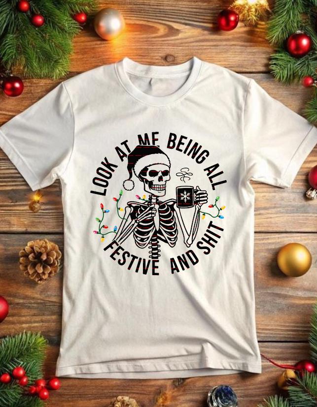 Funny Christmas Skeleton SVG, Festive Skeleton Shirt, Santa Skull Sublimation, Holiday Humor PNG, Xmas Lights Clipart, Instant Download Svg