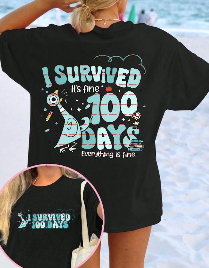 I Survived 100 Days, Funny PNG 100 Days Of School Shirt Design, Teacher Student Humor Sublimation Print Everything Is Fine, School kids png