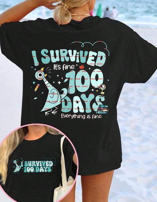 I Survived 100 Days, Funny PNG 100 Days Of School Shirt Design, Teacher Student Humor Sublimation Print Everything Is Fine, School kids png