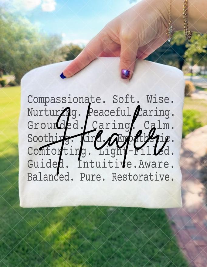 Healer Aesthetic Text Shirt Png file, Compassionate Calm Energy Tee design, Mindful Spiritual Words Design, Soft Healing Vibes Minimal Quote