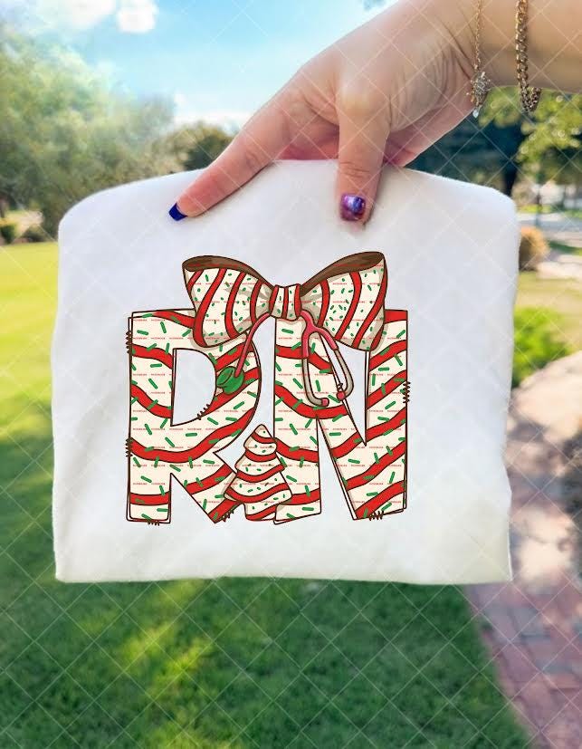 RN Christmas Shirt PNG, Nurse Xmas Bow Design, Cute Holiday RN Clipart, Medical Christmas Gift, Festive Nurse Sublimation, Gift for nurse