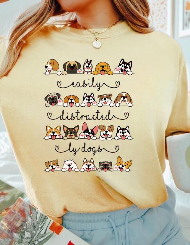 Cute Dog Lover Graphic Tee,Easily Distracted by Dogs Shirt design Png file, Funny Pet Owner Gift, Dog Breed Illustration T-Shirt idea
