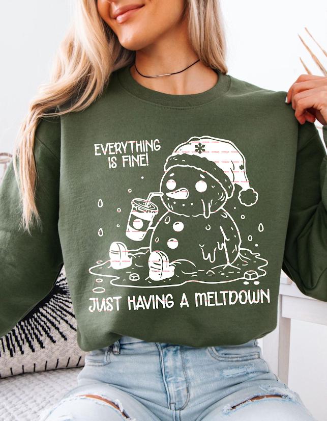 Funny Melting Snowman Christmas Shirt design, Everything Is Fine Just Having a Meltdown, Cute Holiday Anxiety Humor, Winter sweatshirt ideas